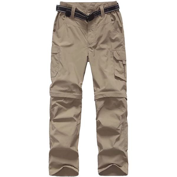 

boy casual quick dry outdoor pants hiking climbing convertible trouser kids cargo pants, Black;green