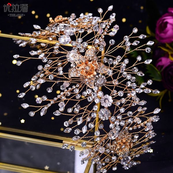 

gold flower diamond wedding tiara baroque crystal bridal headwear crown rhinestone with wedding jewelry hair accessories bridal crowns headp, Silver