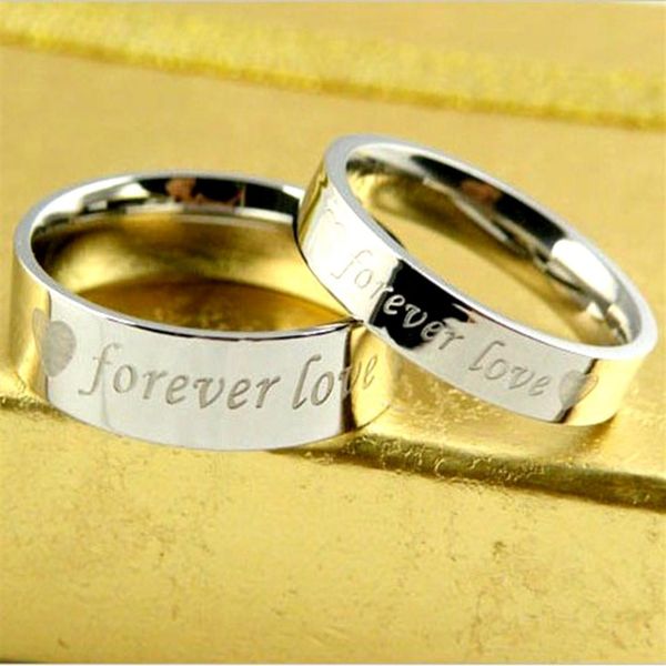 

whole 50pcs lots fashion 316l titanium steel wedding rings forever love stainless steel couple ring men women engagement jewer237f, Silver