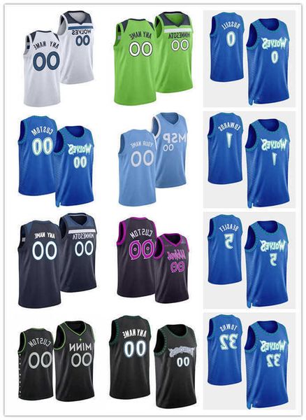 

75th men women youth custom minnesota''timberwolves''karl-anthony 32 towns 1 anthony edwards 0 d'angelo russell 5 m, Black;red