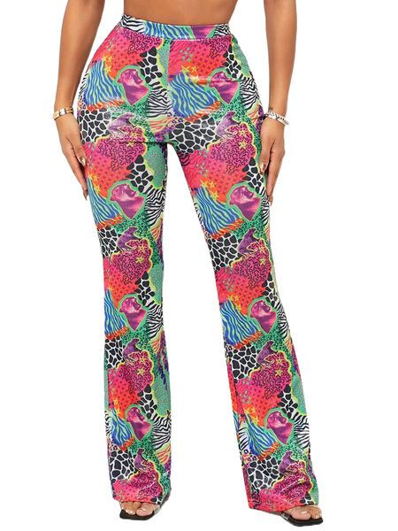 

sxy mixed print flare leg pants u5ym#, Black;white