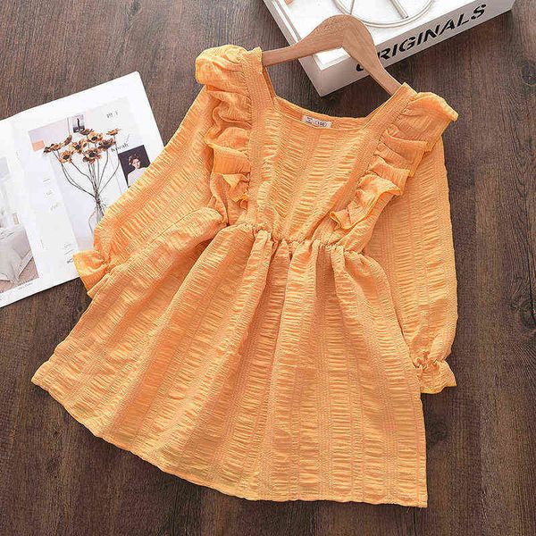 

bear leader baby girls ruffles dresses long sleeve vestidos princess cute dresses solid color costume korean outfits clothes g220518, Red;yellow