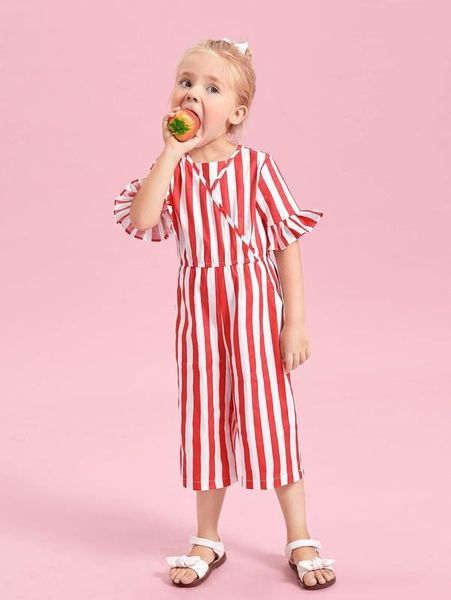 

toddler girls striped bell sleeve button back romper she, Blue