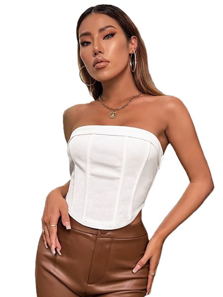 

curved hem backless tube k7a6#, White