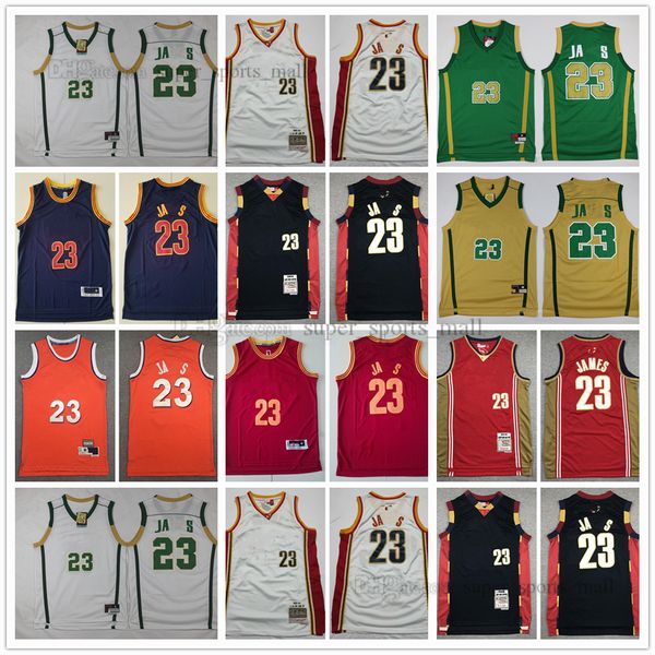 

retro mitchell and ness basketball jerseys james jersey orange white yellow red 1985-86 2003-04 2008-09, Black;red