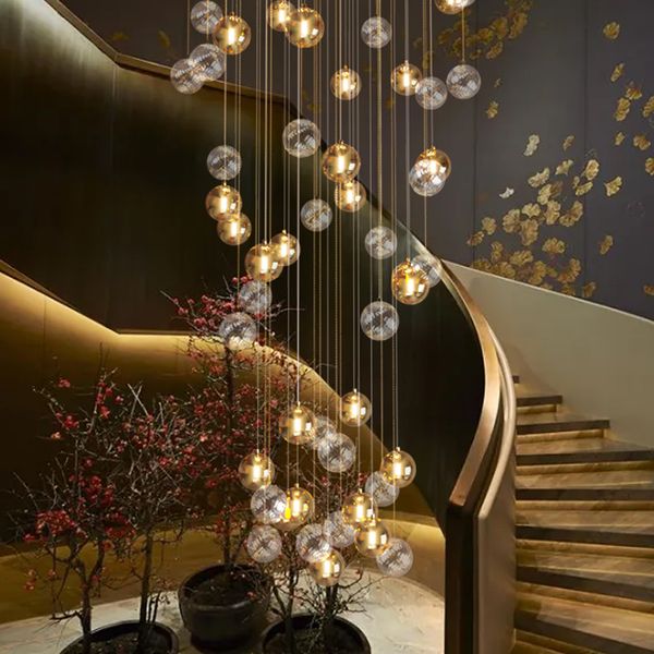 Lampade a sospensione a LED dal design moderno per soggiorno Sala da pranzo Loft Hotel Villa Hall Scala Lampada a sospensione a soffitto alto Sfera di vetro G9 Luce