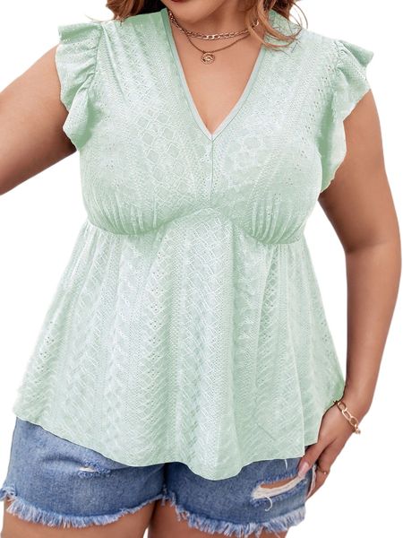 

plus butterfly sleeve peplum schiffy blouse k5rm#, Black