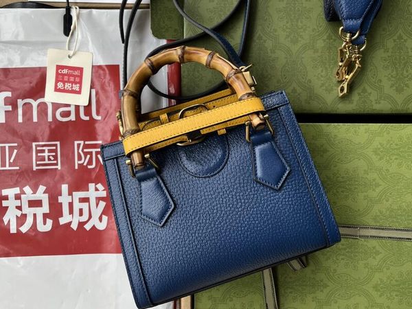 

realfine bags 5a 702732 20cm dianna mini totes royal blue handbags for women with dust bag bamboo handles