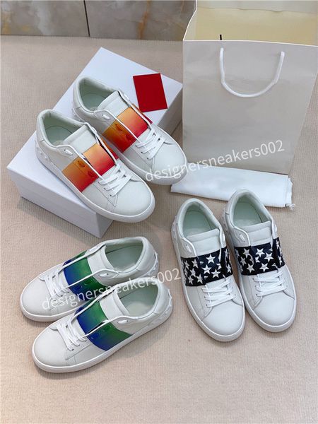 

2022 men women luxurys designers shoes white printed calf leather casual shoe trainers pink blue runner fs210807, Black