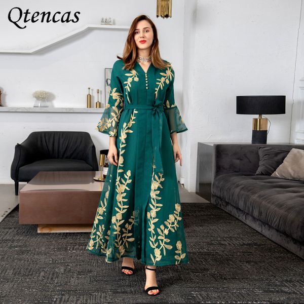 

muslim dress women abaya dubai imitated linen embroidery moroccan kaftan evening dress arab caftan saudi jalabiya islam clothing, Red