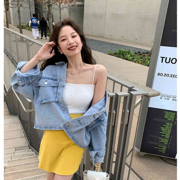 

women's tanks & camis jingtian vest suspender women 2022 early spring feel soft and delicate sense security full inner jacket 0sr2, White