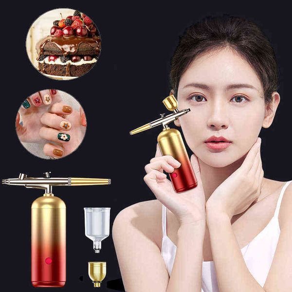 

0.3mm air compressor kit brush paint spray gun gradient brush for nail art tattoo craft cake nano fog mist face sprayer 220520