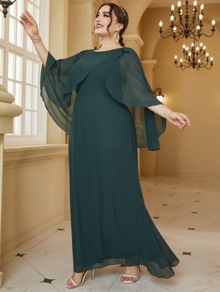 

plus cloak sleeve cut out back chiffon dress q3yu#, Black