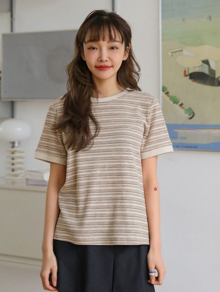

dazy striped round neck tee l7tb#, White
