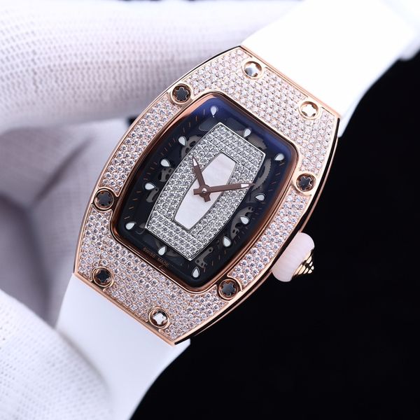 

fashion women's watch 31mm sapphire mirror automatic mechanical movement diamond classic wine barrel luxury watch with rubber strap ath, Slivery;golden