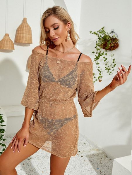 

plain knitted bardot cover up r1gn#, White;black