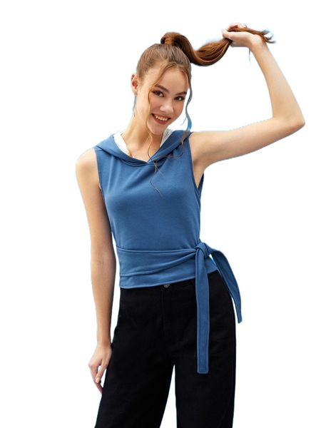 

x serena knot front hooded wrap tank a47a#, White
