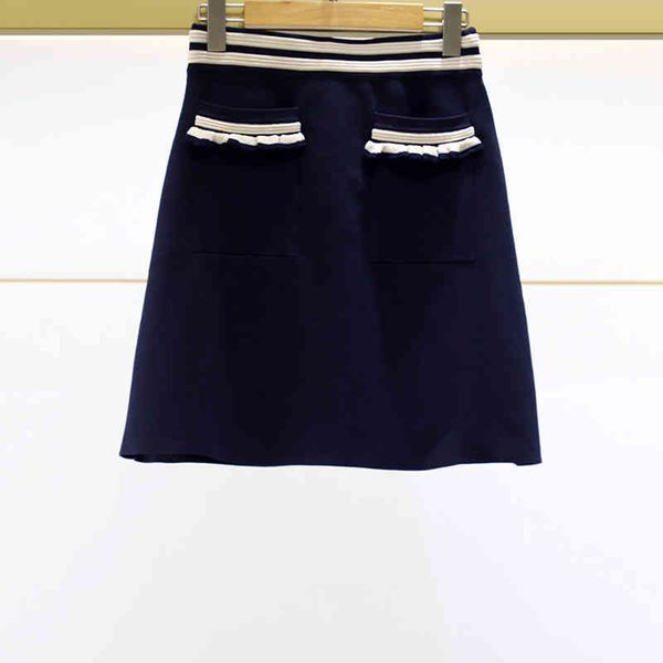 

skirts fadan s family skirt autumn winter style small fragrance pocket color matching a-shaped for women, Black