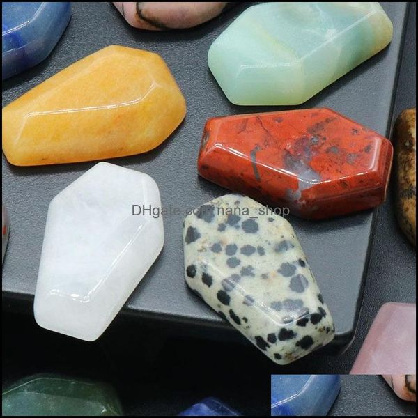 

stone loose beads jewelry natural crystal ornaments coffin shape reiki healing chakra quartz mineral tumbled gemstones hand piece home decor, Black