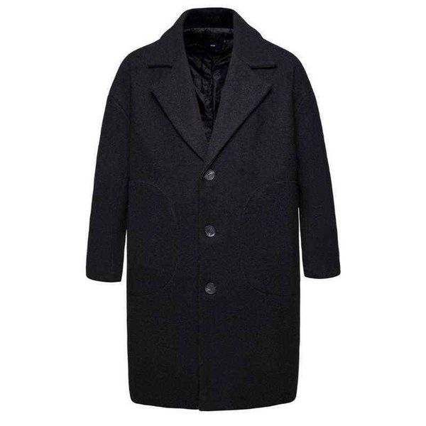 

autumn winter wool blends jacket men single breasted overcoat loose long trench coat casual woolen arrivals men's & t220810, Black