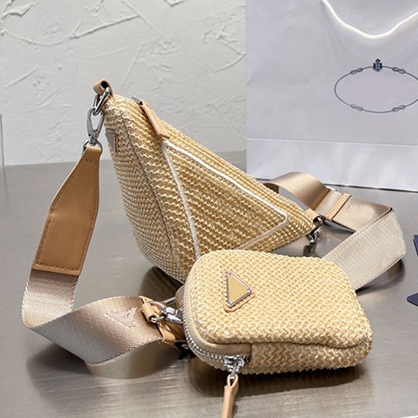 

lafite triangle beach bag straw crossbody bags shoulder bag embroidery letter printed detachable strap with coin wallet zipper hardware clos