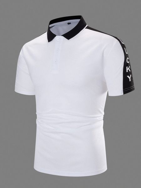 

men contrast letter side seam polo shirt r3mv#, White;black