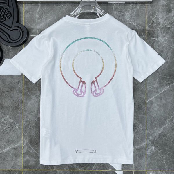 

classic designer men's t shirts ch summer short sleeves letter horseshoe sanskrit cross print sweatshirts t-shirts woman loose tees 251, White;black