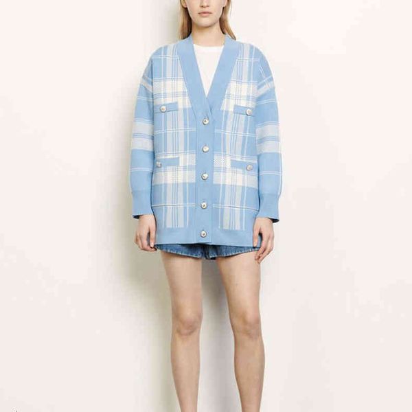 

women's knits & tees fadan s family early autumn xiaoxiangfeng college style aging jacket volleyball buckle pocket plaid knitted v-neck, White