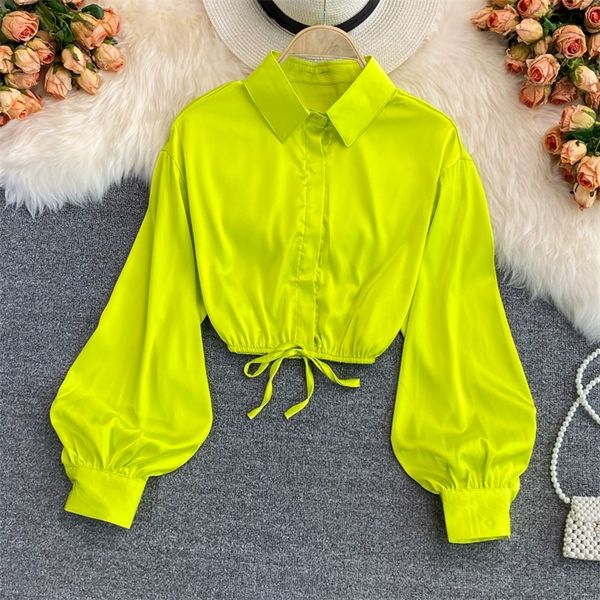 

y2k woman blouse polo shirts satin long sleeve women blusas female shirt harajuku pleated tee 220728, White