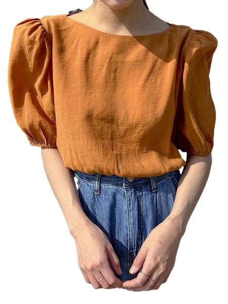 

dazy puff sleeve solid blouse f8oc#, White