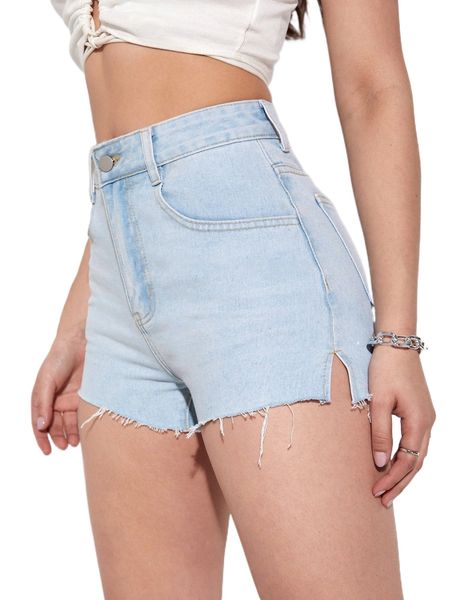 

raw cut split hem denim shorts i9fg#, White;black