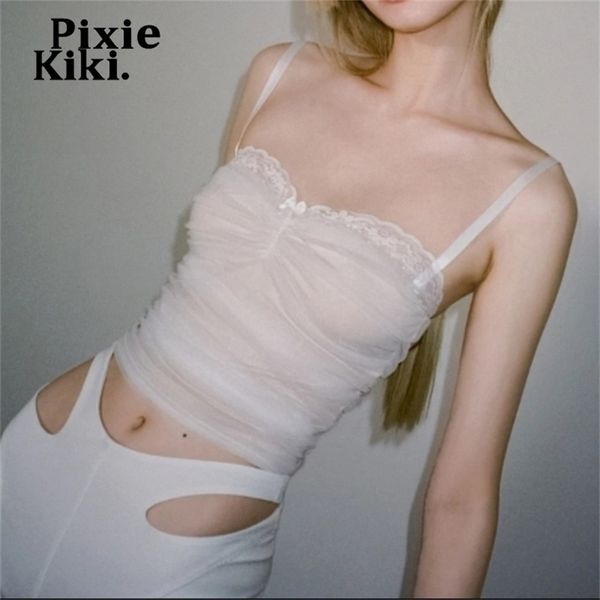 

ekiki fairy grunge mesh lace crop women vintage bustier corset shirt wholesale tank summer club cami p94-bd10 220407, White