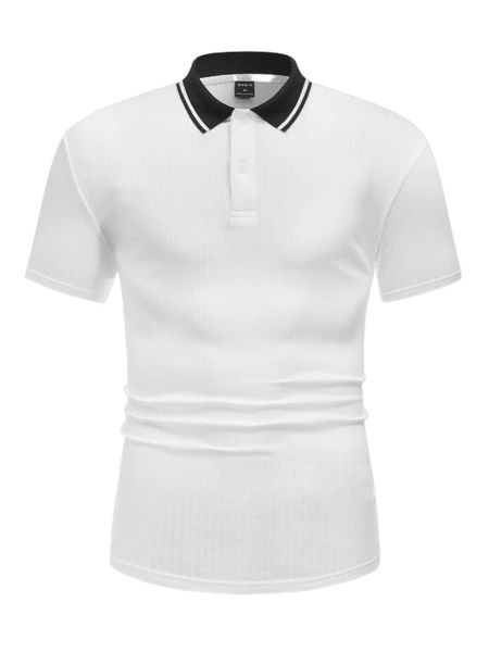 

men striped trim polo shirt c7s2#, White;black
