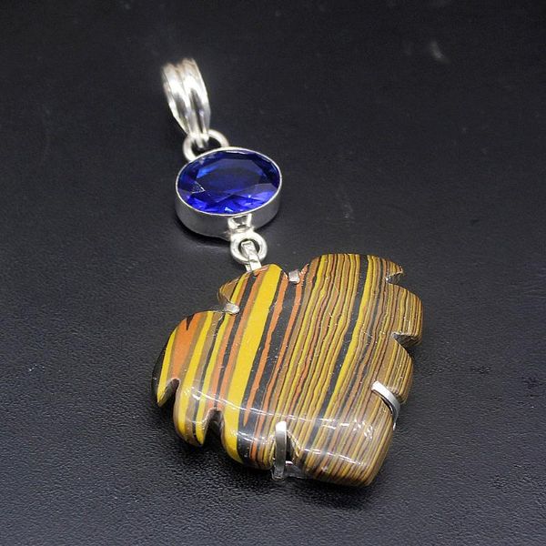 

pendant necklaces hermosa jewelry natural stripe jasper blue z silver color charm necklace for women gifts 20224716