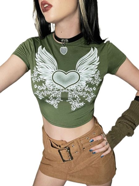 

heart & plant print crop tee h9mg#, White