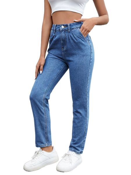 

high waist slant pocket jeans j92n#, Blue