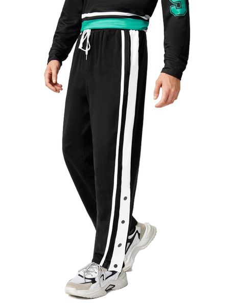 

men contrast side seam drawstring waist sweatpants p9ew#, Black