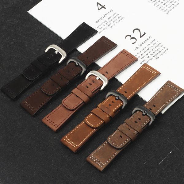 

luxury brand handmade 28mm thick black brown gray calf genuine leather wrist watch band for seven friday strap belt watchband