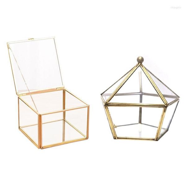 Schmuckbeutel Taschen Glas Ring Box Hochzeit Fall Unsterbliche Blume Abdeckung Quadratische Öffnung Geometrie Garten Boxen Spiegel Juwel Rita22