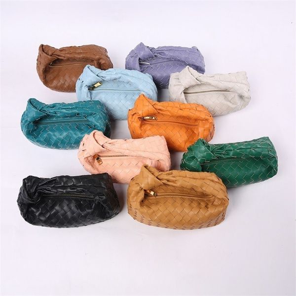 

fashion luxury design soft pleated cowhide leather womens weave knitting underarm clip clutch cloud hobos bag lady handbag 220621