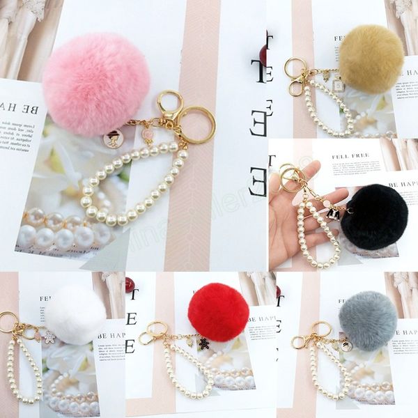 Fake Fake Fox Fur Pom Keychain Soft Faux, tipo perão de ouro, correntes de cor de ouro pom ball caroycador de chaves de chave