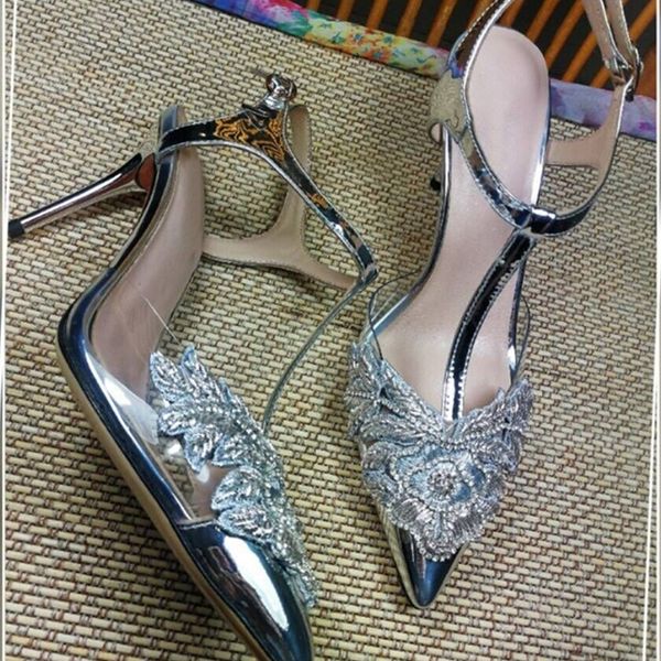 

sandals spring low pointed toe wrap back empty ultra-high heel thin leather women's shoes hand embroidered sandals v8jb, Black