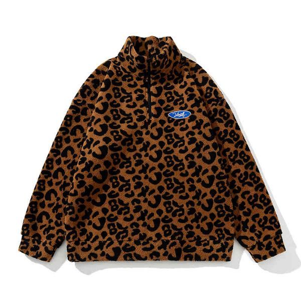 

autumn fried street lamb cashmere jacket men's fashion couple loose stand collar wool sweater women's fleece jacket, Black