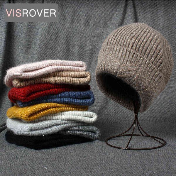 

fishrover rabbit cashmere woman winter hat with lurex sequins autumn hats with pompom cashmere woman warm wool skullies j220722, Blue;gray