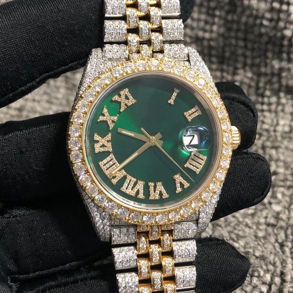 

2022 new moissanite full iced out diamonds watch pass test 3235 movement orignal clasp mechanical gold mixed silver me278k, Slivery;brown