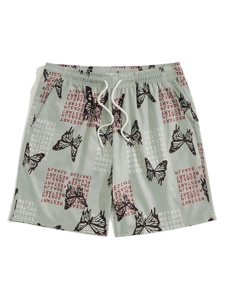 

romwe guys butterfly & letter print shorts m1ib#, White;black