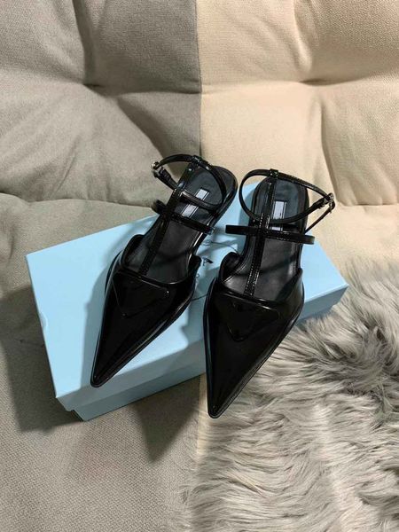 

women double strap sandal flats pointed toe brushed black white patent leathers low heels p designers with box