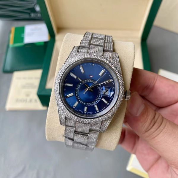 

montre de luxe 42mm luxury diamond watches men watches mechanical movement sapphire glass fine steel case strap 50m 212, Slivery;brown