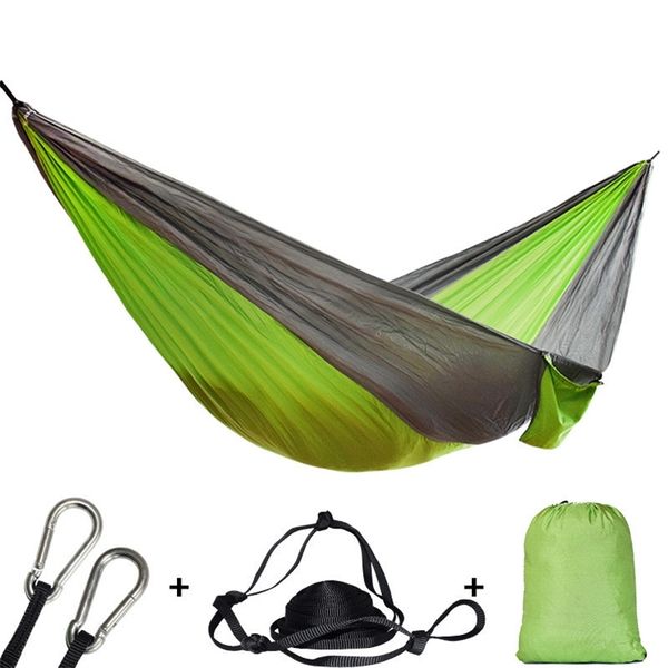 Hammock de hammock único adulto mochila ao ar livre viagens de sobrevivência caça a cama de dormir portátil com 2 tiras 2 mosquetão 220606