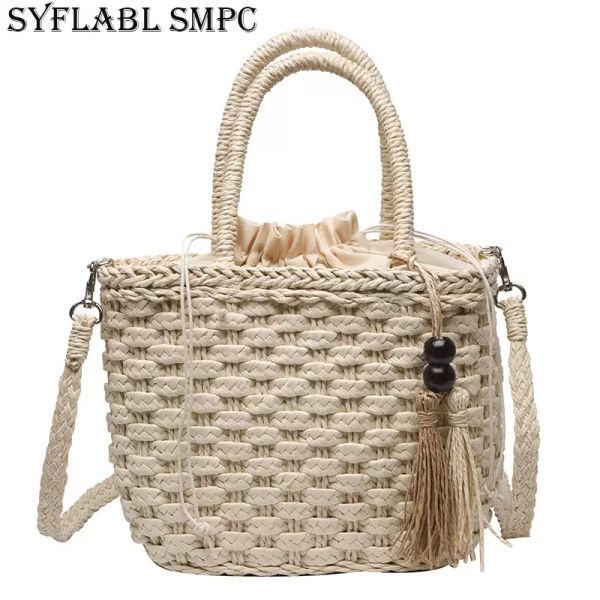 

summer straw shoulder bag women simple fashion hollow handbag female brand design luxury sandy beach weave crossbody bag